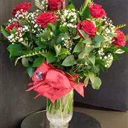 Valentine Red Roses In A Glass Vase (15 ROSES)